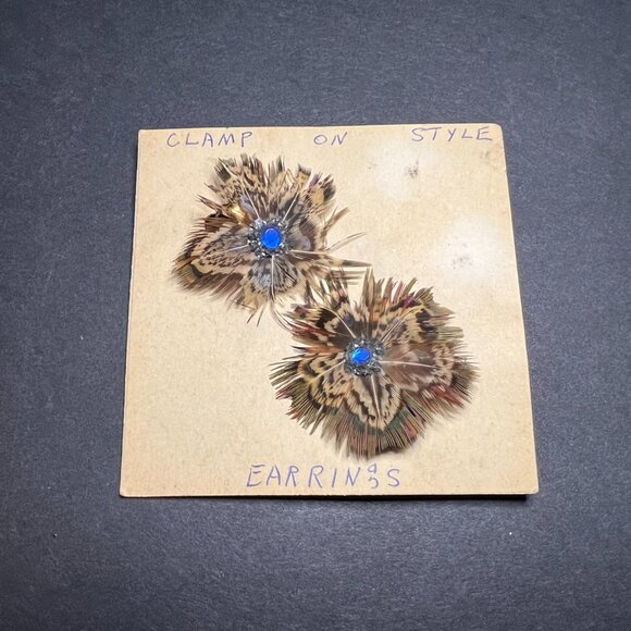 Vintage MCM Handmade by Sara Oehlerking Pheasant Fascinator Hat & Earrings Set - Picture 7 of 8